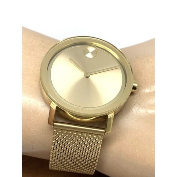 Movado Men's Watch 3600560 Bold Gold Dial Swiss Quartz Steel 40mm Mesh Band - Picture 5 of 13